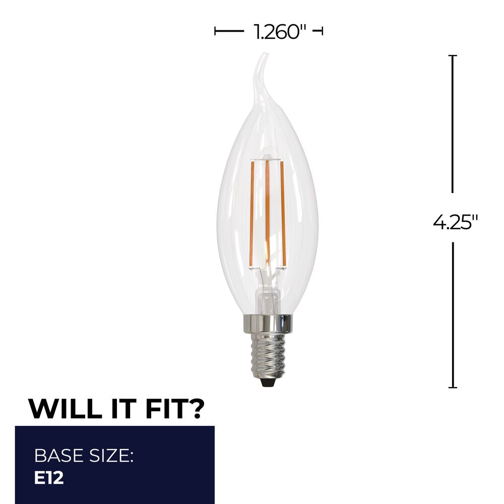 776742 - Filaments Dimmable CA10 Clear Candelabra Base LED Light Bulb - 5 Watt - 3000K - 4 Pack