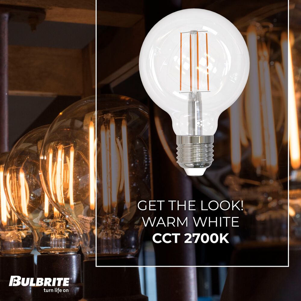 776749 - Filaments Dimmable G25 Clear Medium Base LED Light Bulb - 8.5 Watt - 2700K - 4 Pack
