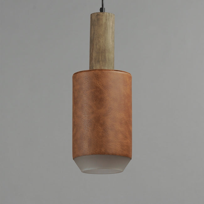 10092WWDTN - 1 Light Scout 6.75" Pendant - Weathered Wood / Tan Leather