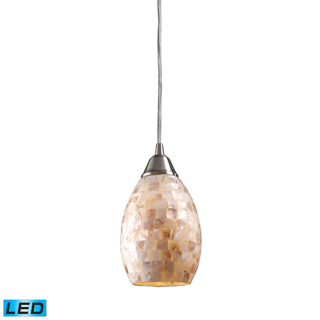 ELK Lighting 10141/1-LED - Capri 5" Wide 1-Light Mini Pendant in Satin Nickel with Capiz Shell Glass