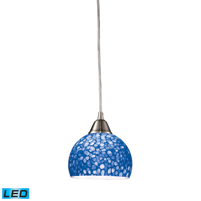ELK Lighting 10143/1PB-LED - Cira 6" Wide 1-Light Mini Pendant in Satin Nickel with Pebbled Blue Gla