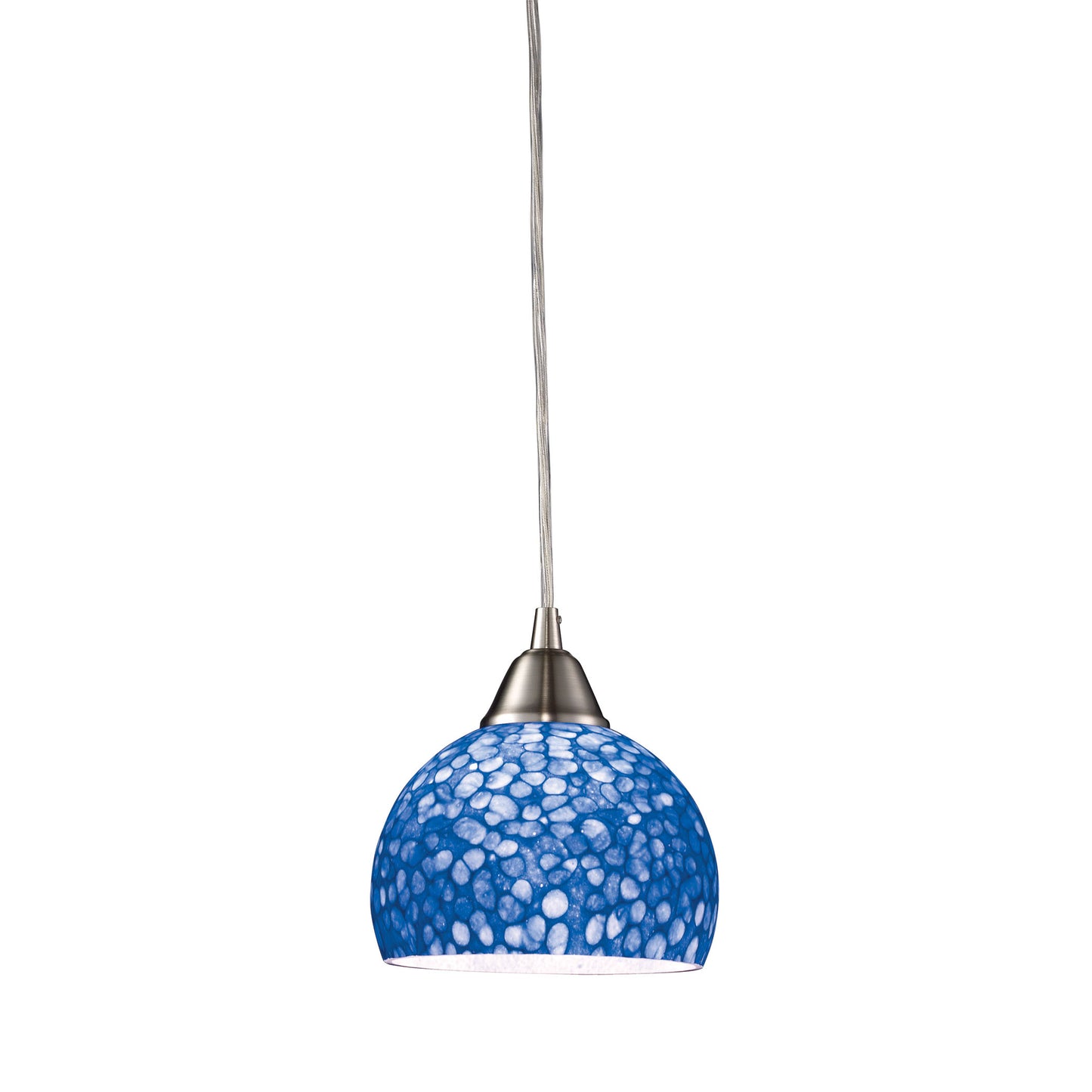 ELK Lighting 10143/1PB - Cira 6" Wide 1-Light Mini Pendant in Satin Nickel with Pebbled Blue Glass