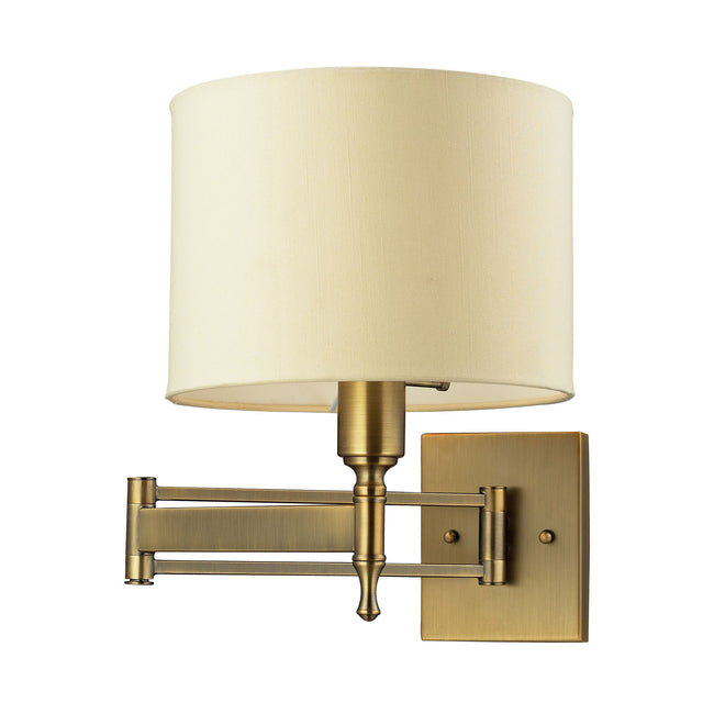 ELK Lighting 10260/1 - Pembroke 10" Wide 1-Light Swingarm Wall Lamp in Antique Brass with Tan Fabric