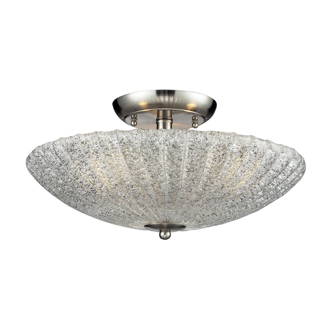 ELK Lighting 10271/3 - Luminese 16" Wide 3-Light Semi Flush in Satin Nickel with Textured Clear Glas