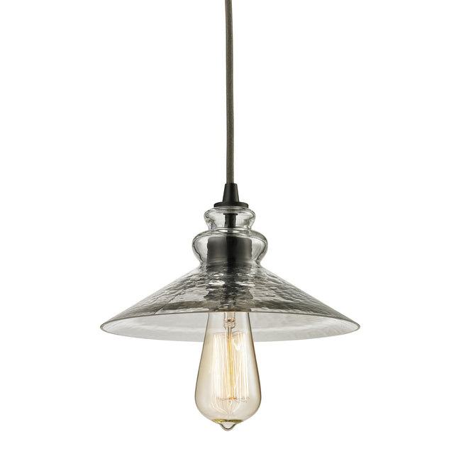 ELK Lighting 10332/1 - Hammered Glass 9" Wide 1-Light Mini Pendant in Oiled Bronze with Hammered Cle