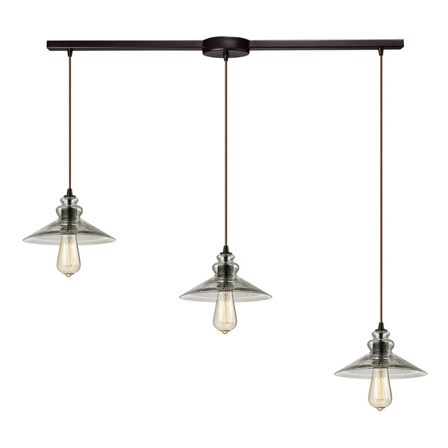 ELK Lighting 10332/3L - Hammered Glass 5" Wide 3-Light Linear Pendant Fixture in Oiled Bronze with H