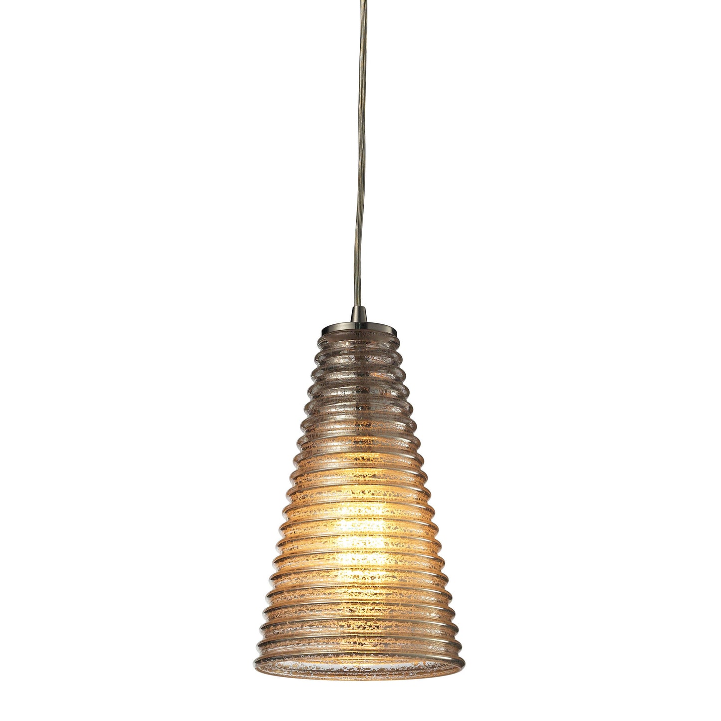 ELK Lighting 10333/1 - Ribbed Glass 6" Wide 1-Light Mini Pendant in Satin Nickel with Amber Ribbed G