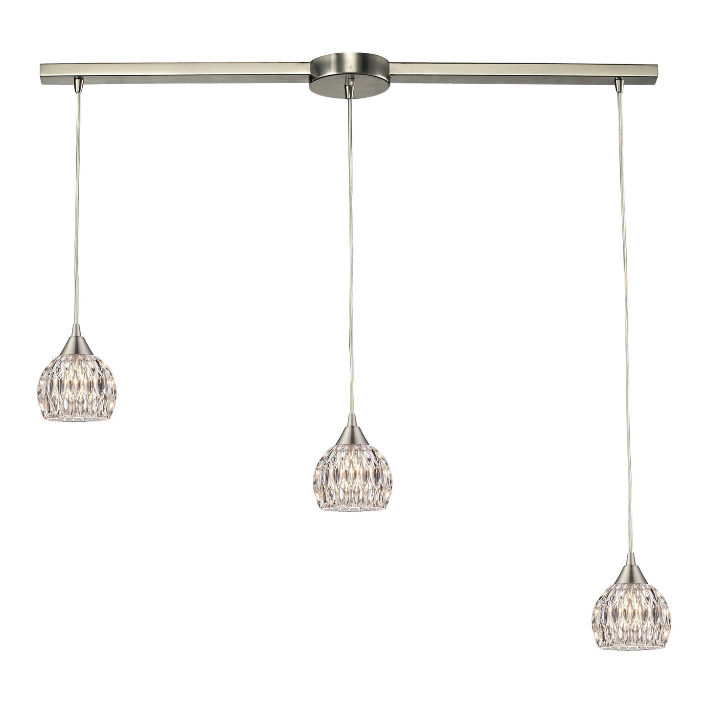 ELK Lighting 10342/3L - Kersey 5" Wide 3-Light Linear Pendant Fixture in Satin Nickel with Clear Cry