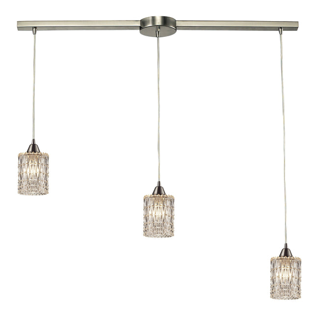 ELK Lighting 10343/3L - Kersey 5" Wide 3-Light Linear Pendant Fixture in Satin Nickel with Clear Cry