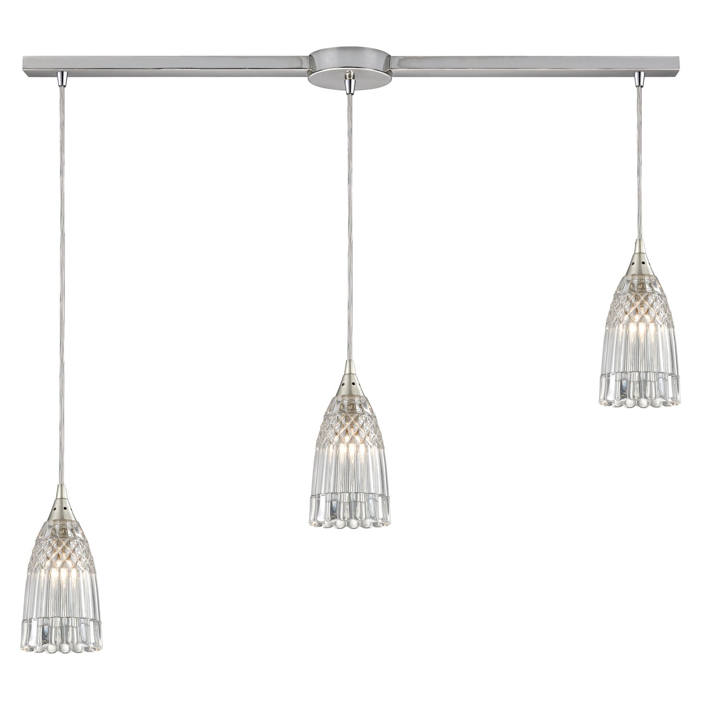 ELK Lighting 10458/3L - Kersey 5" Wide 3-Light Linear Pendant Fixture in Satin Nickel with Clear Cry