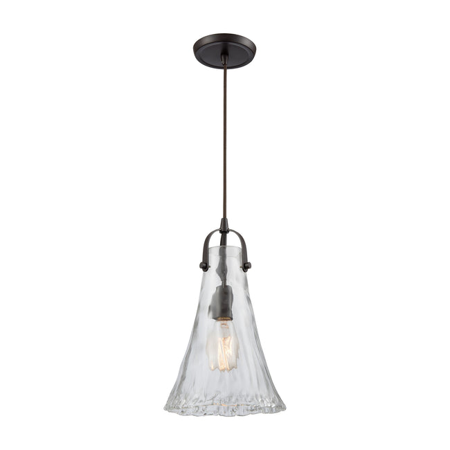 ELK Lighting 10555/1 - Hand Formed Glass 8" Wide 1-Light Mini Pendant in Oiled Bronze with Clear Han