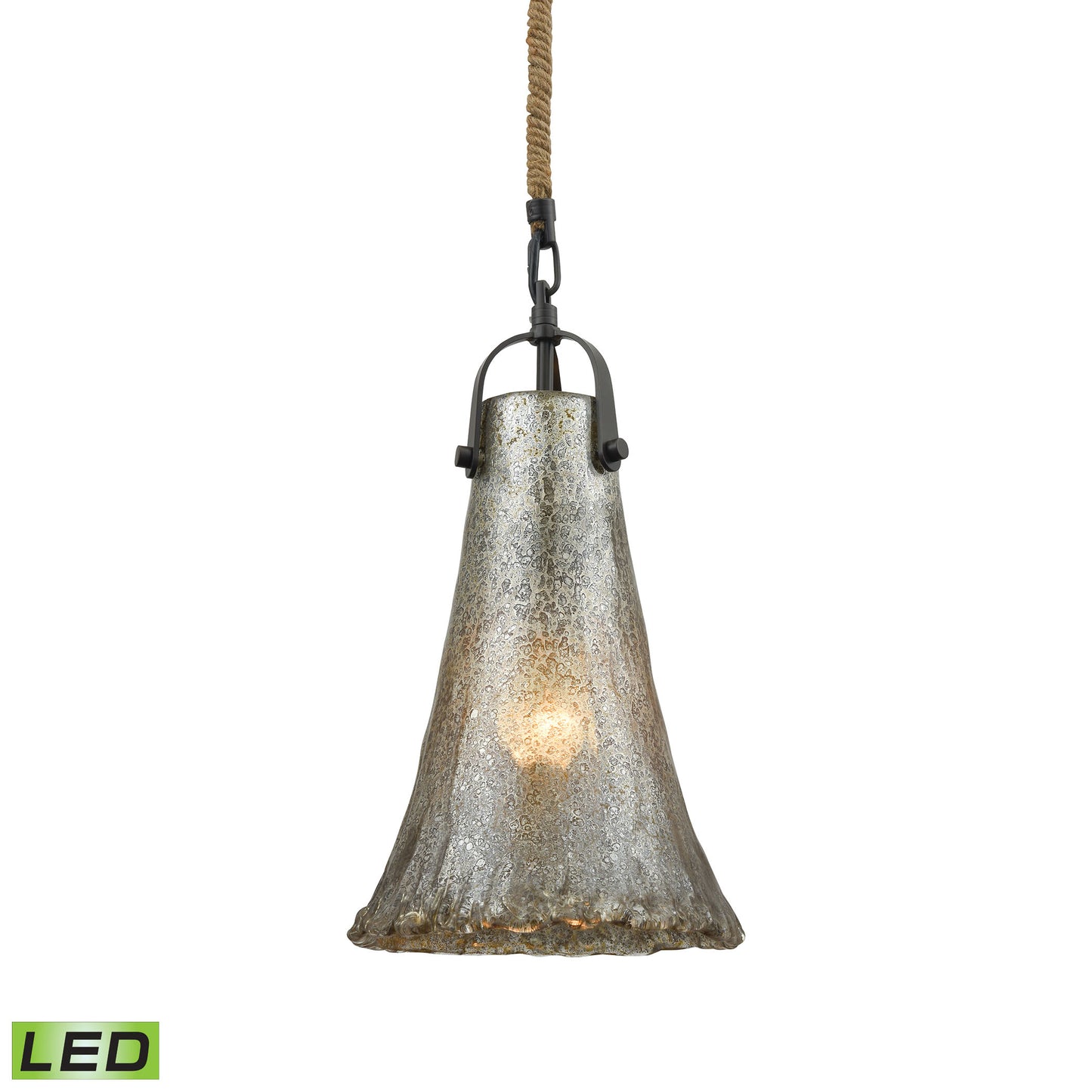 ELK Lighting 10651/1-LED - Hand Formed Glass 8" Wide 1-Light Mini Pendant in Oiled Bronze with Mercu