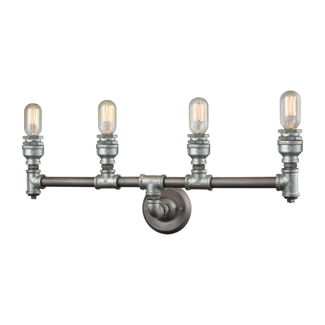 ELK Lighting 10685/4 - Cast Iron Pipe 28" Wide 4-Light Vanity Lamp in Weathered Zinc (Optional Shade
