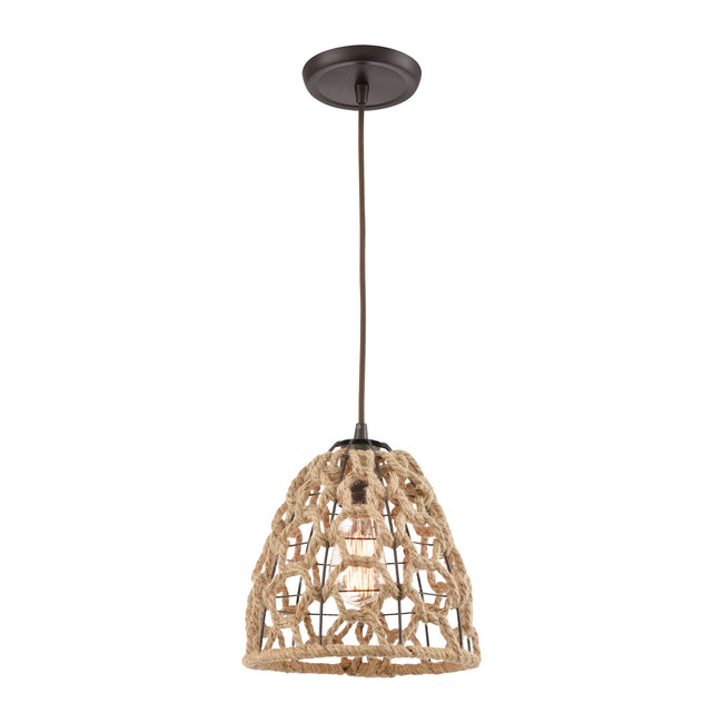 ELK Lighting 10709/1 - Coastal Inlet 9" Wide 1-Light Mini Pendant in Oil Rubbed Bronze with Rope