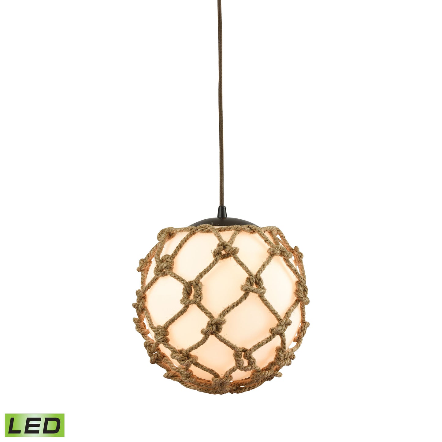 ELK Lighting 10710/1-LED - Coastal Inlet 11" Wide 1-Light Mini Pendant in Oiled Bronze with Rope and