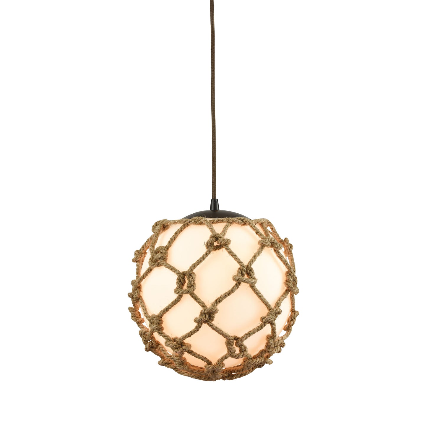 ELK Lighting 10710/1 - Coastal Inlet 11" Wide 1-Light Mini Pendant in Oiled Bronze with Rope and Opa