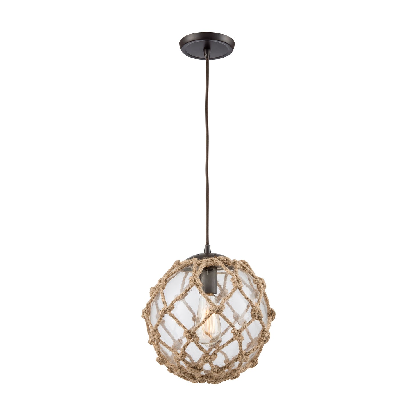 ELK Lighting 10715/1 - Coastal Inlet 11" Wide 1-Light Mini Pendant in Oiled Bronze with Rope and Cle
