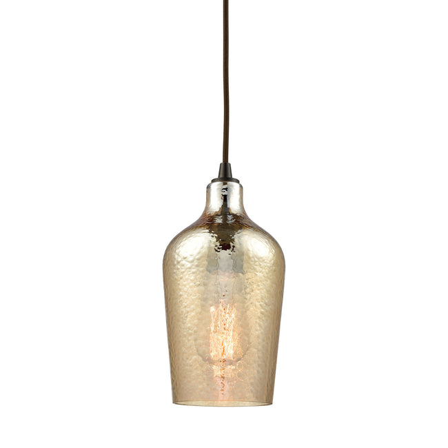 ELK Lighting 10840/1 - Hammered Glass 5" Wide 1-Light Mini Pendant in Oiled Bronze with Amber-plated