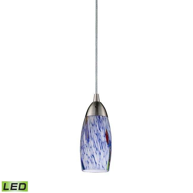 ELK Lighting 110-1BL-LED - Milan 3" Wide 1-Light Mini Pendant in Satin Nickel with Starburst Blue Gl