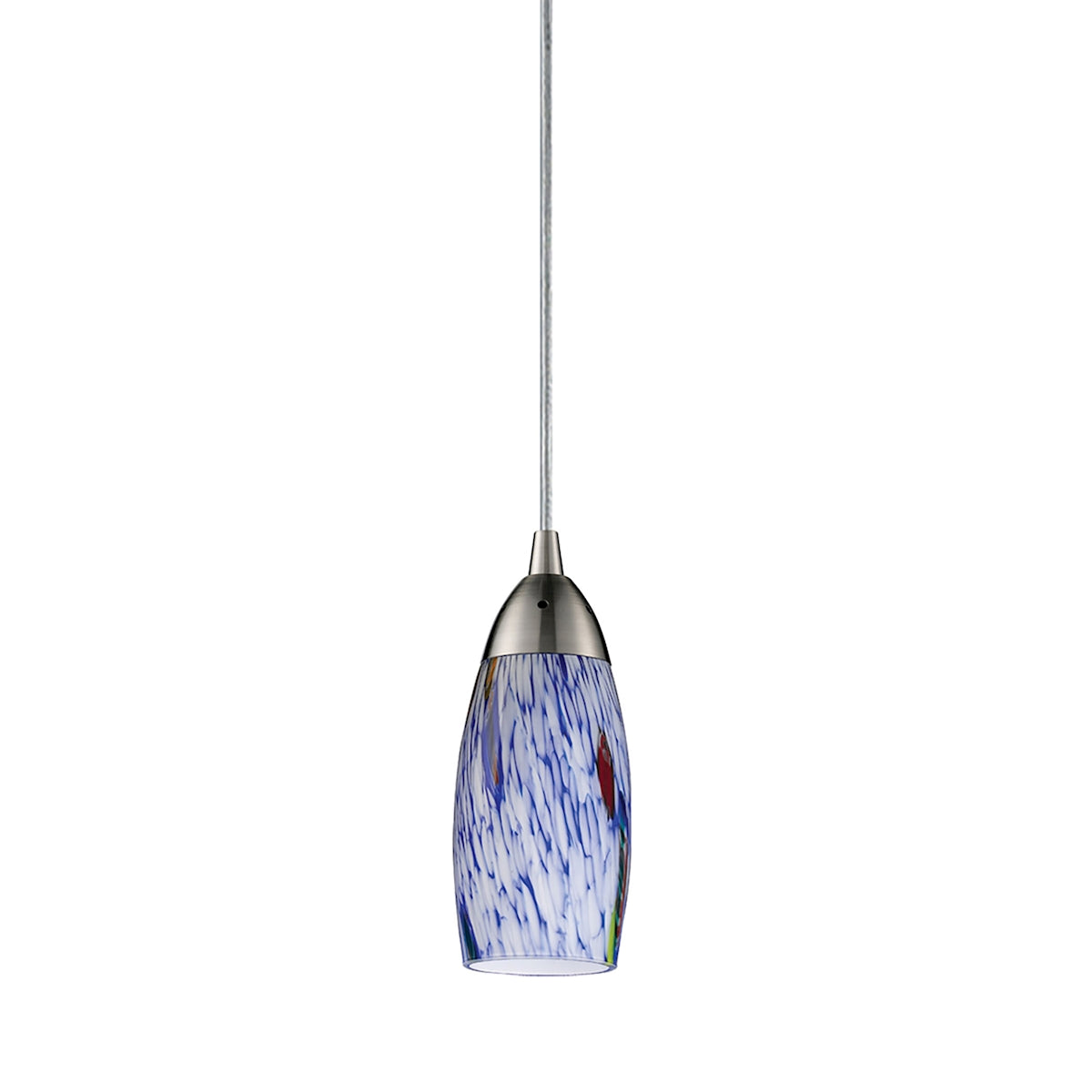ELK Lighting 110-1BL - Milan 3" Wide 1-Light Mini Pendant in Satin Nickel with Starburst Blue Glass