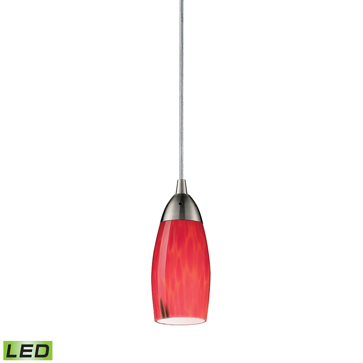 ELK Lighting 110-1FR-LED - Milan 3" Wide 1-Light Mini Pendant in Satin Nickel with Fire Red Glass -