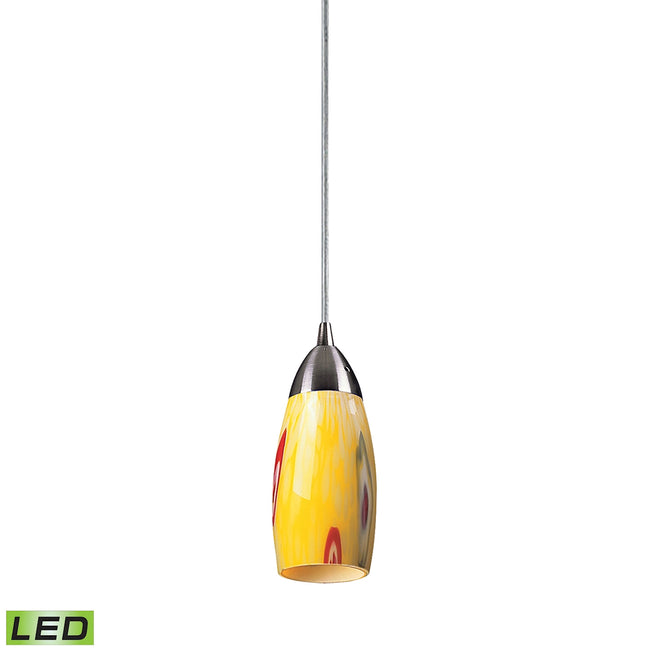 ELK Lighting 110-1YW-LED - Milan 3" Wide 1-Light Mini Pendant in Satin Nickel with Yellow Blaze Glas