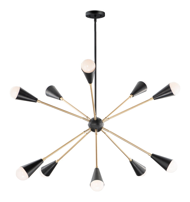 11268BKSBR/BUL - 10 Light Lovell 32" Pendant - Black / Satin Brass