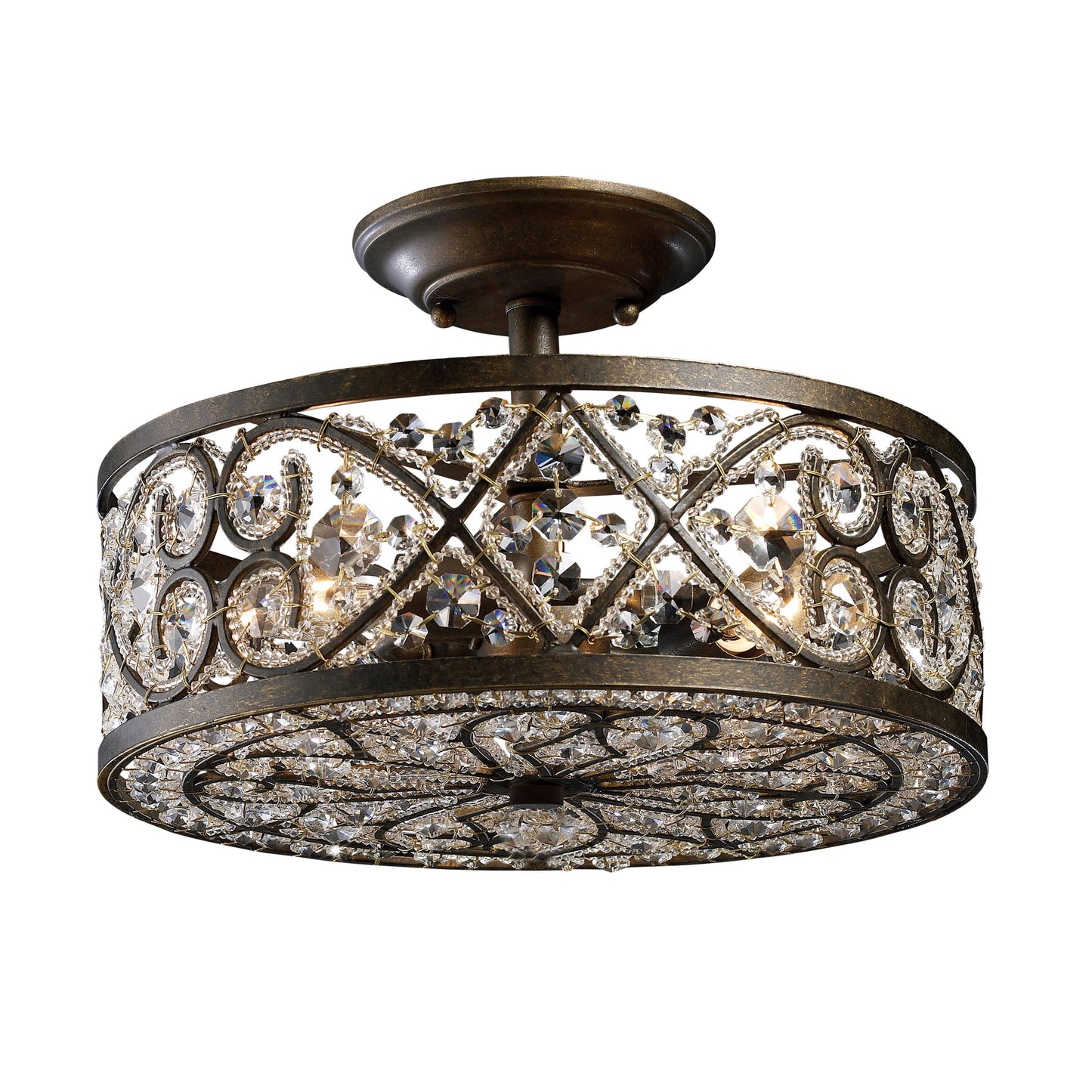 ELK Lighting 11286/4 - Amherst 13" Wide 4-Light Semi Flush in Antique Bronze with Clear Crystal and