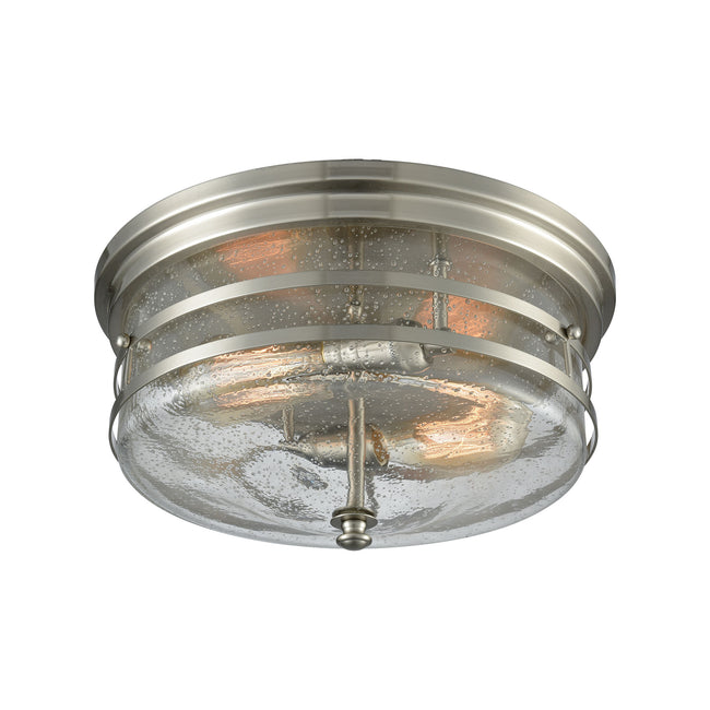 ELK Lighting 11335/2 - Port O'Connor 14" Wide 2-Light Flush Mount in Satin Nickel with Clear Seedy G