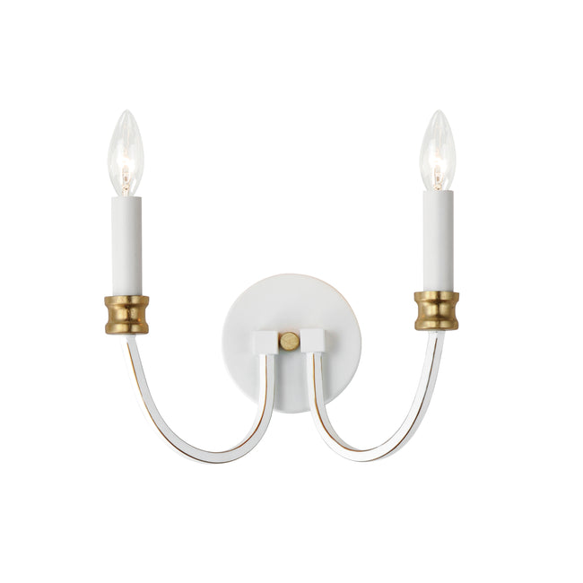 11372WWTGL - 2 Light Charlton 12" Wall Sconce - Weathered White/Gold Leaf