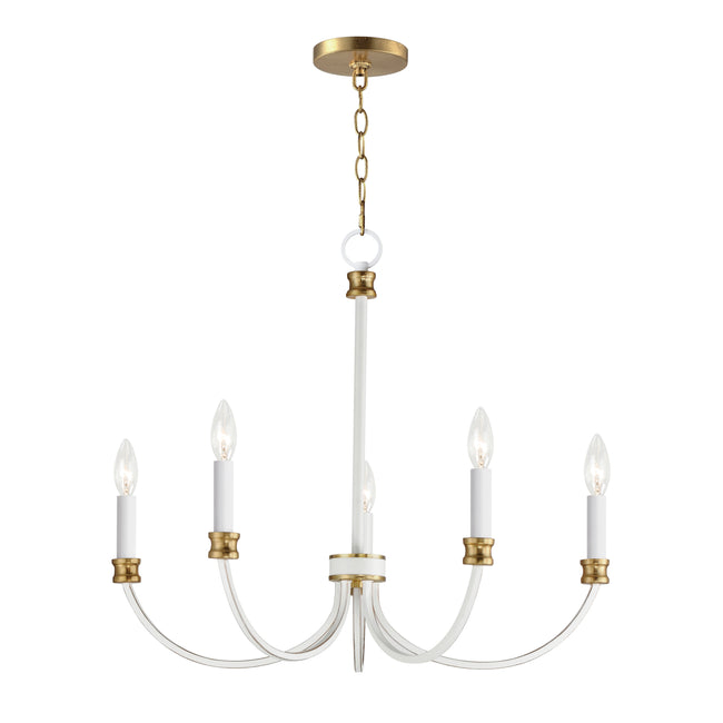 11375WWTGL - 5 Light Charlton 26" Chandelier - Weathered White/Gold Leaf