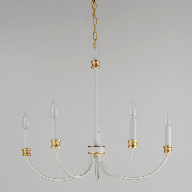 11375WWTGL - 5 Light Charlton 26" Chandelier - Weathered White/Gold Leaf