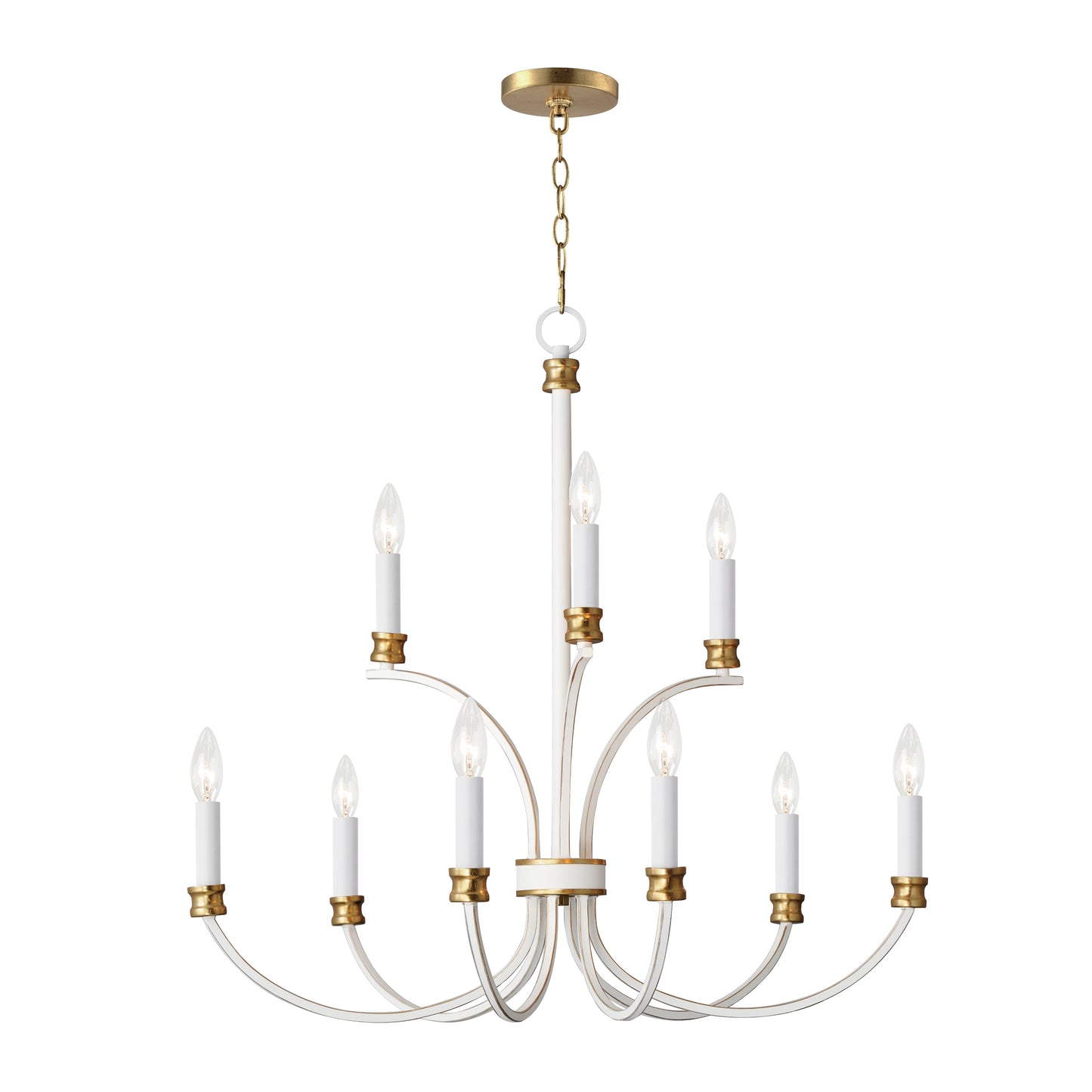 11377WWTGL - 8 Light Charlton 30" Chandelier - Weathered White/Gold Leaf