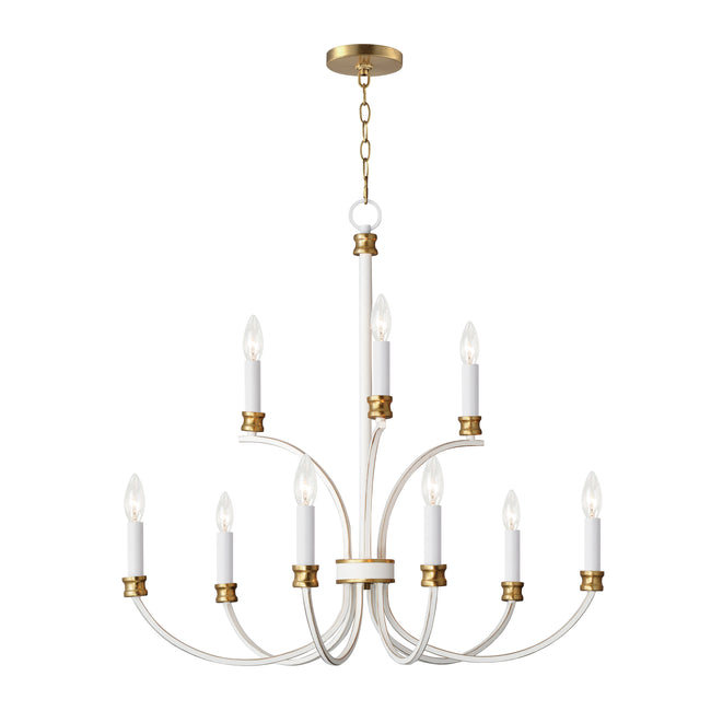 11377WWTGL - 8 Light Charlton 30" Chandelier - Weathered White/Gold Leaf