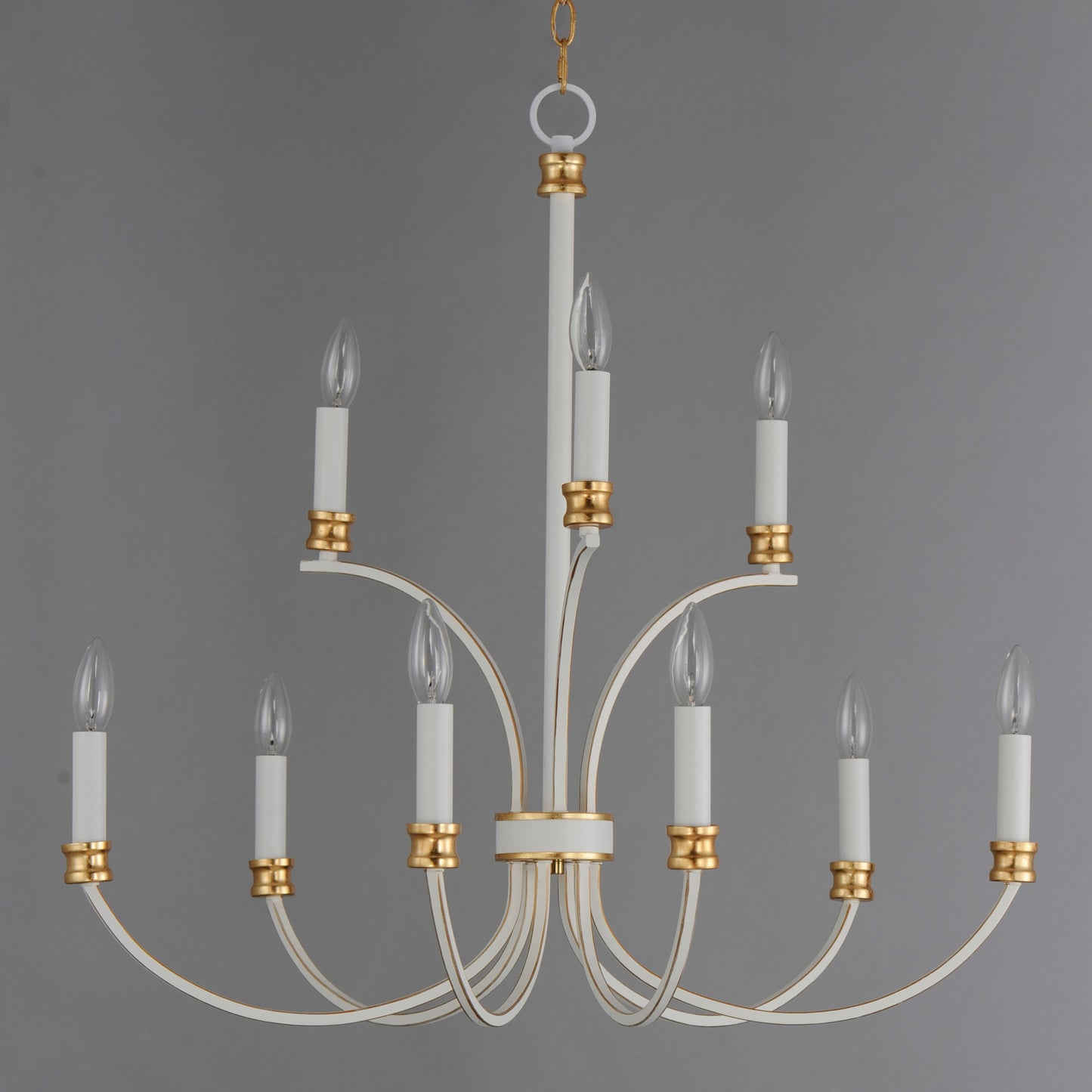 11377WWTGL - 8 Light Charlton 30" Chandelier - Weathered White/Gold Leaf