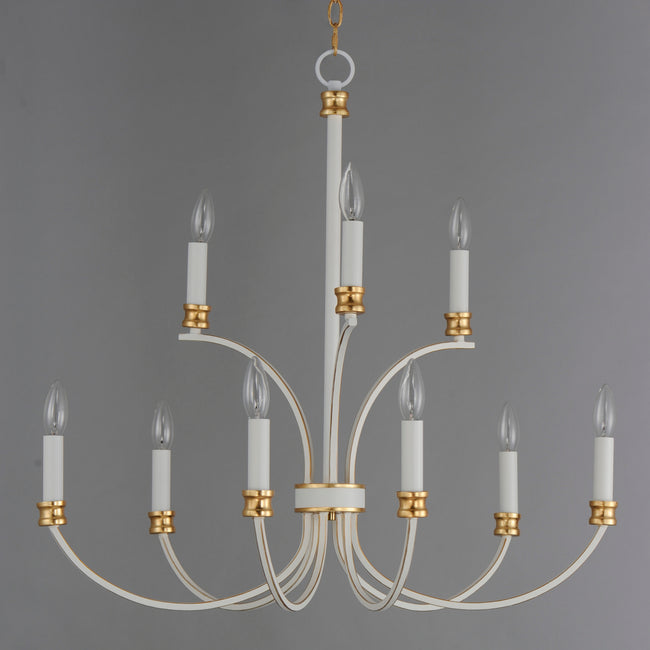 11377WWTGL - 8 Light Charlton 30" Chandelier - Weathered White/Gold Leaf