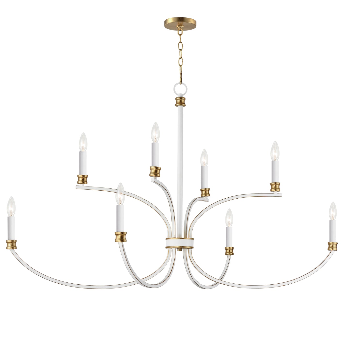 11378WWTGL - 8 Light Charlton 48" Chandelier - Weathered White/Gold Leaf