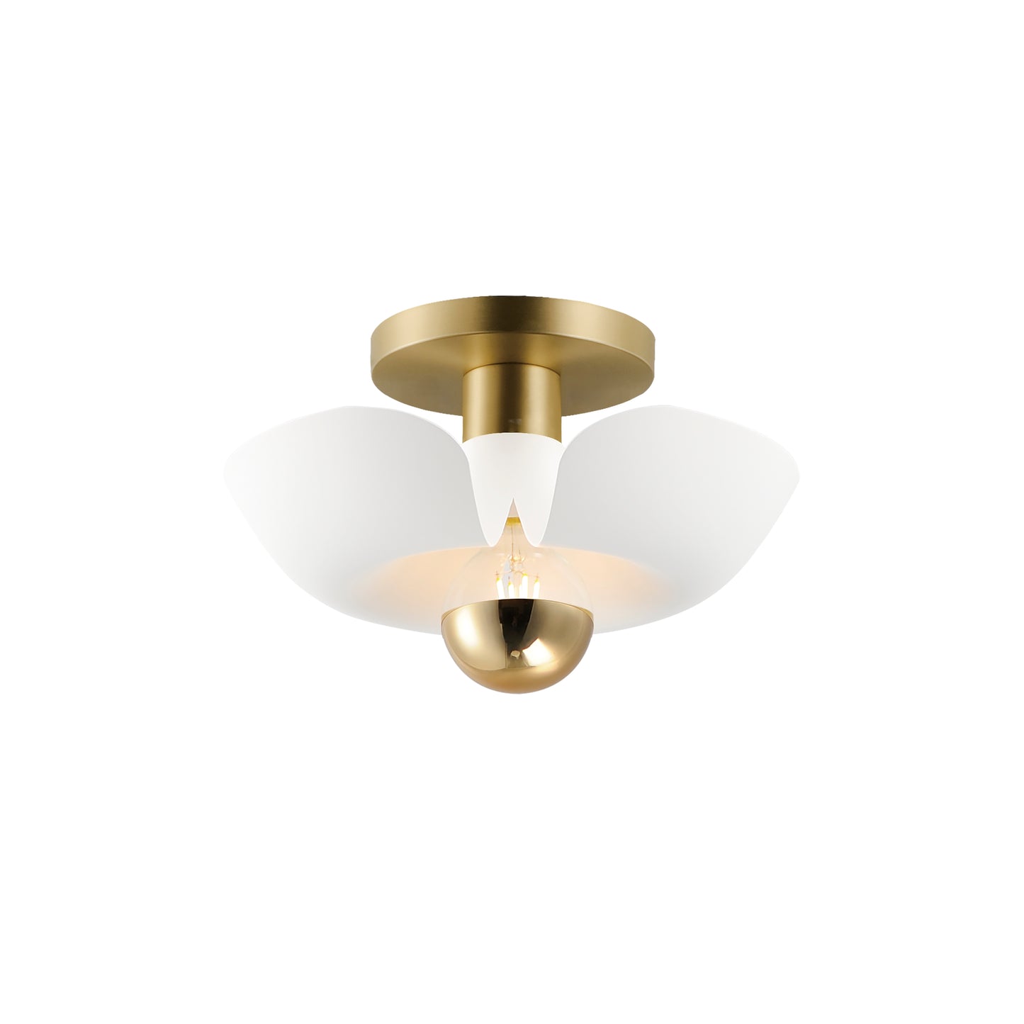 11390WTSBR - Poppy 12" Flush Mount Ceiling Light - White/Satin Brass