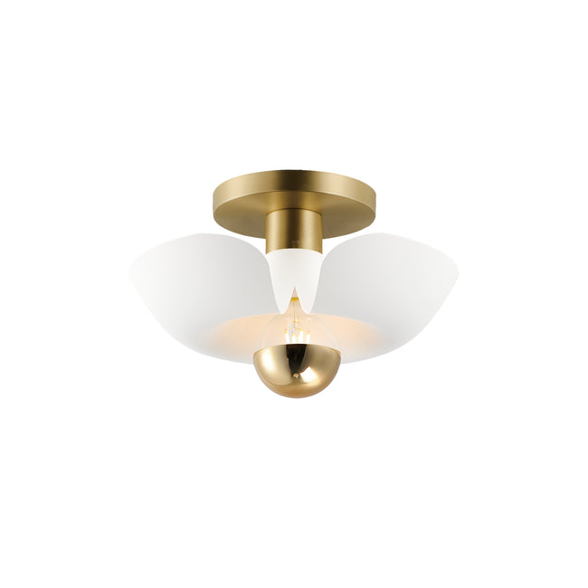11390WTSBR - Poppy 12" Flush Mount Ceiling Light - White/Satin Brass