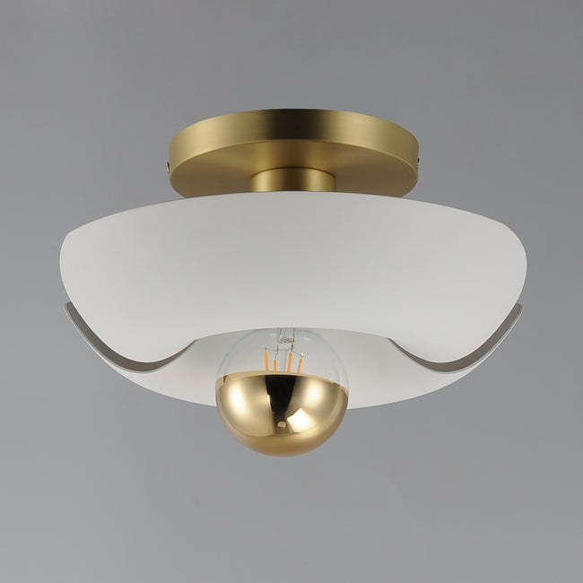 11390WTSBR - Poppy 12" Flush Mount Ceiling Light - White/Satin Brass
