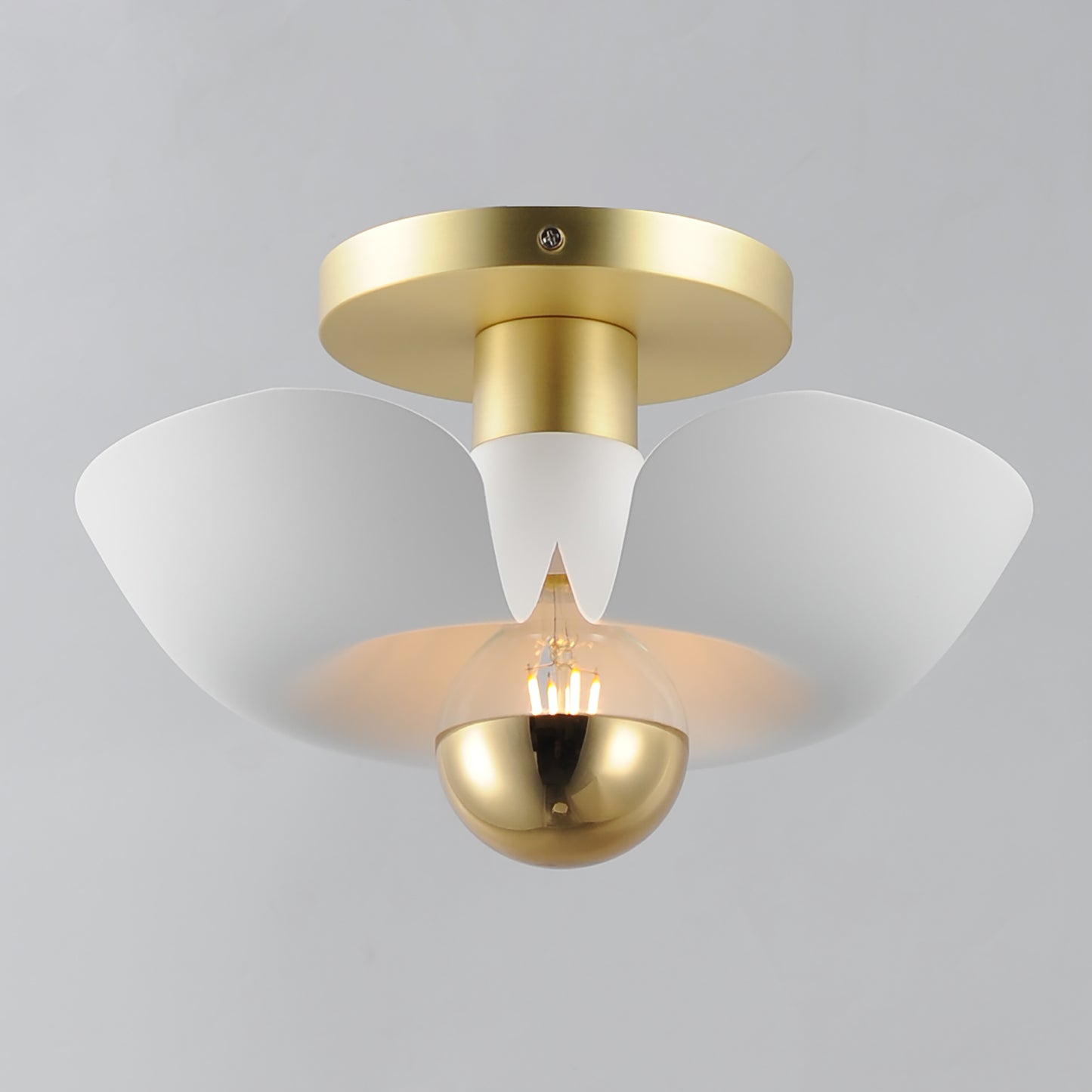 11390WTSBR - Poppy 12" Flush Mount Ceiling Light - White/Satin Brass