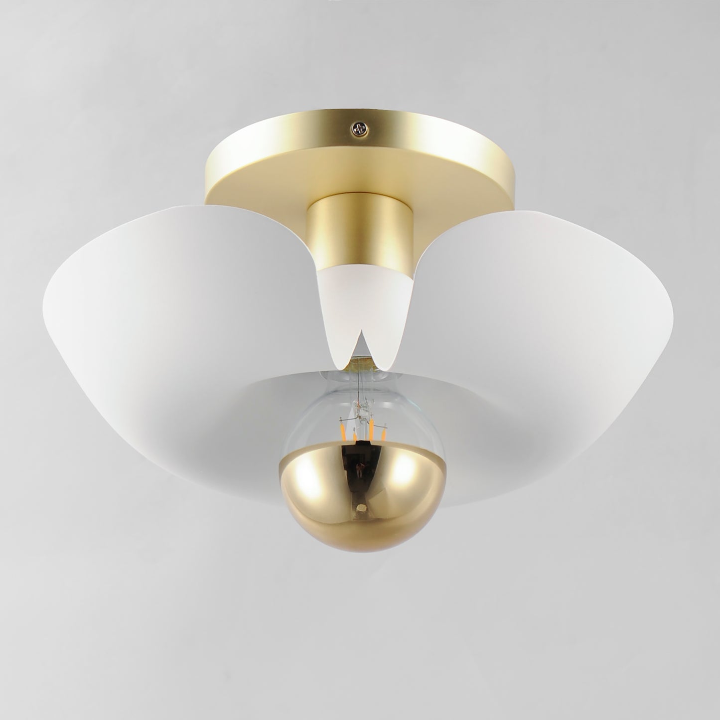 11390WTSBR - Poppy 12" Flush Mount Ceiling Light - White/Satin Brass