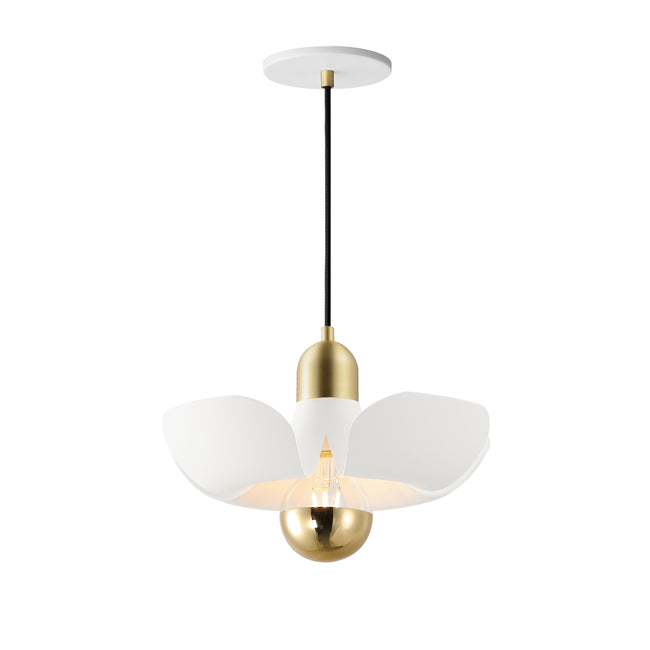 11391WTSBR - 1 Light Poppy 12" Pendant - White/Satin Brass