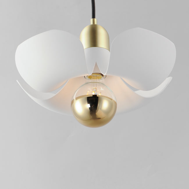 11391WTSBR - 1 Light Poppy 12" Pendant - White/Satin Brass