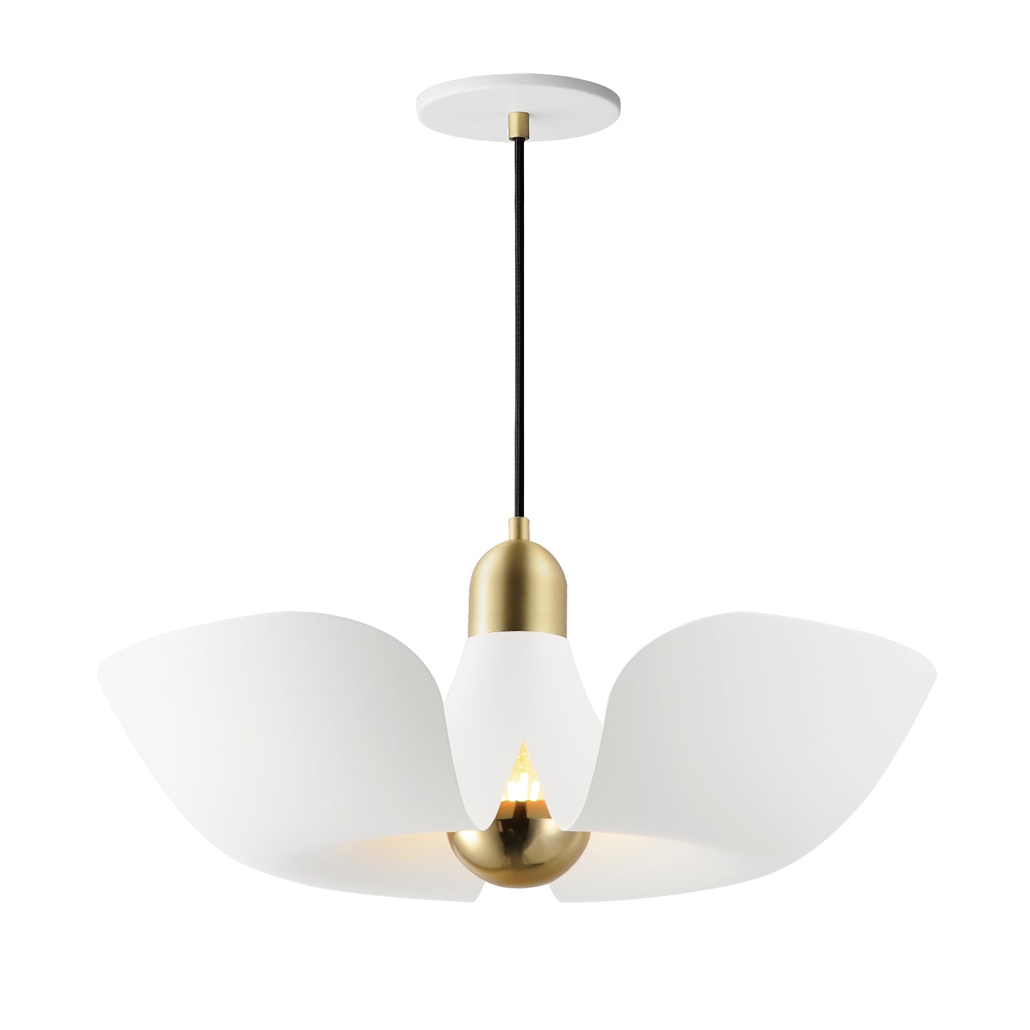 11392WTSBR - 1 Light Poppy 18" Pendant - White/Satin Brass