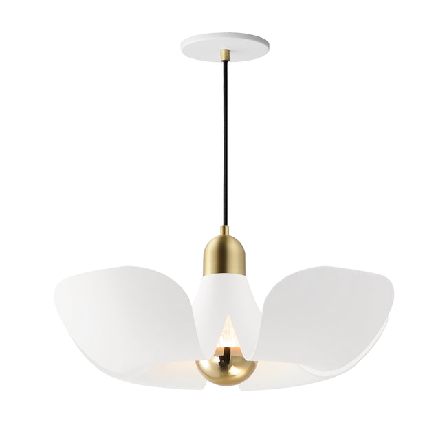 11394WTSBR - 1 Light Poppy 18" Pendant - White/Satin Brass
