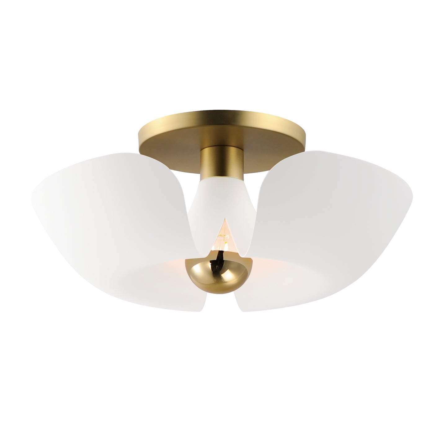 11399WTSBR - Poppy 18" Flush Mount Ceiling Light - White/Satin Brass