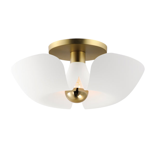 11399WTSBR - Poppy 18" Flush Mount Ceiling Light - White/Satin Brass