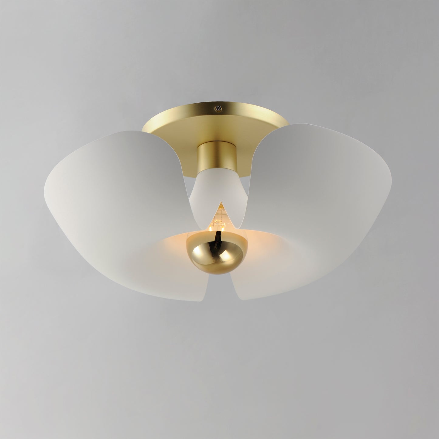 11399WTSBR - Poppy 18" Flush Mount Ceiling Light - White/Satin Brass