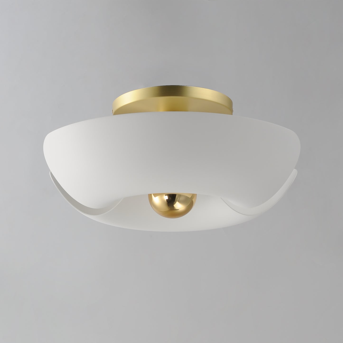 11399WTSBR - Poppy 18" Flush Mount Ceiling Light - White/Satin Brass